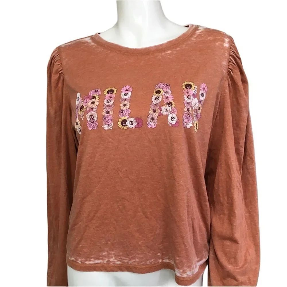 NEW Anthropologie Recycled Karma Floral MILAN Long Balloon Sleeves Graphic Tee L